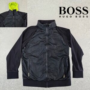 Hugo Boss Seeger 25 Full Zip Jacket Hidden Hood Mens Sz XL Rare Black Neon Green